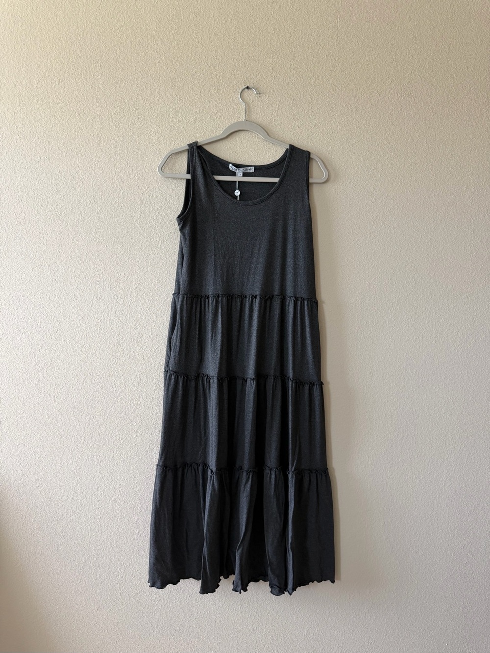 Sleeveless Tiered Maxi Dress in Charcoal